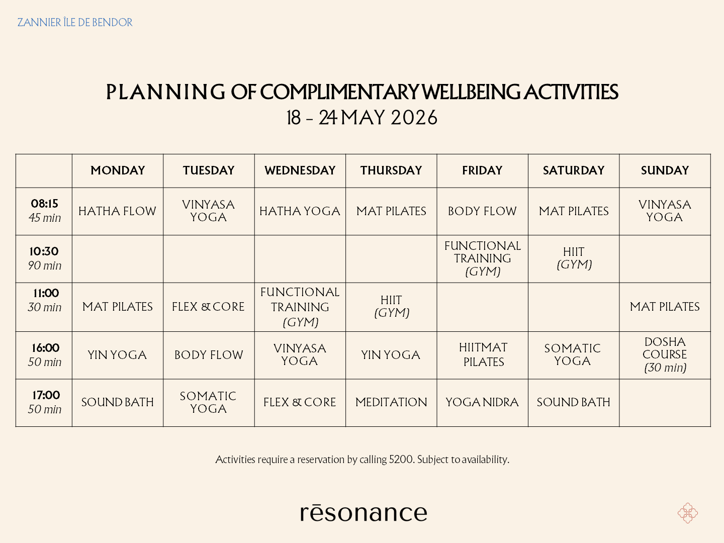 2026.05.18-24 - Zannier Île de Bendor - Rēsonance - Planning of complimentary Wellness Activities 