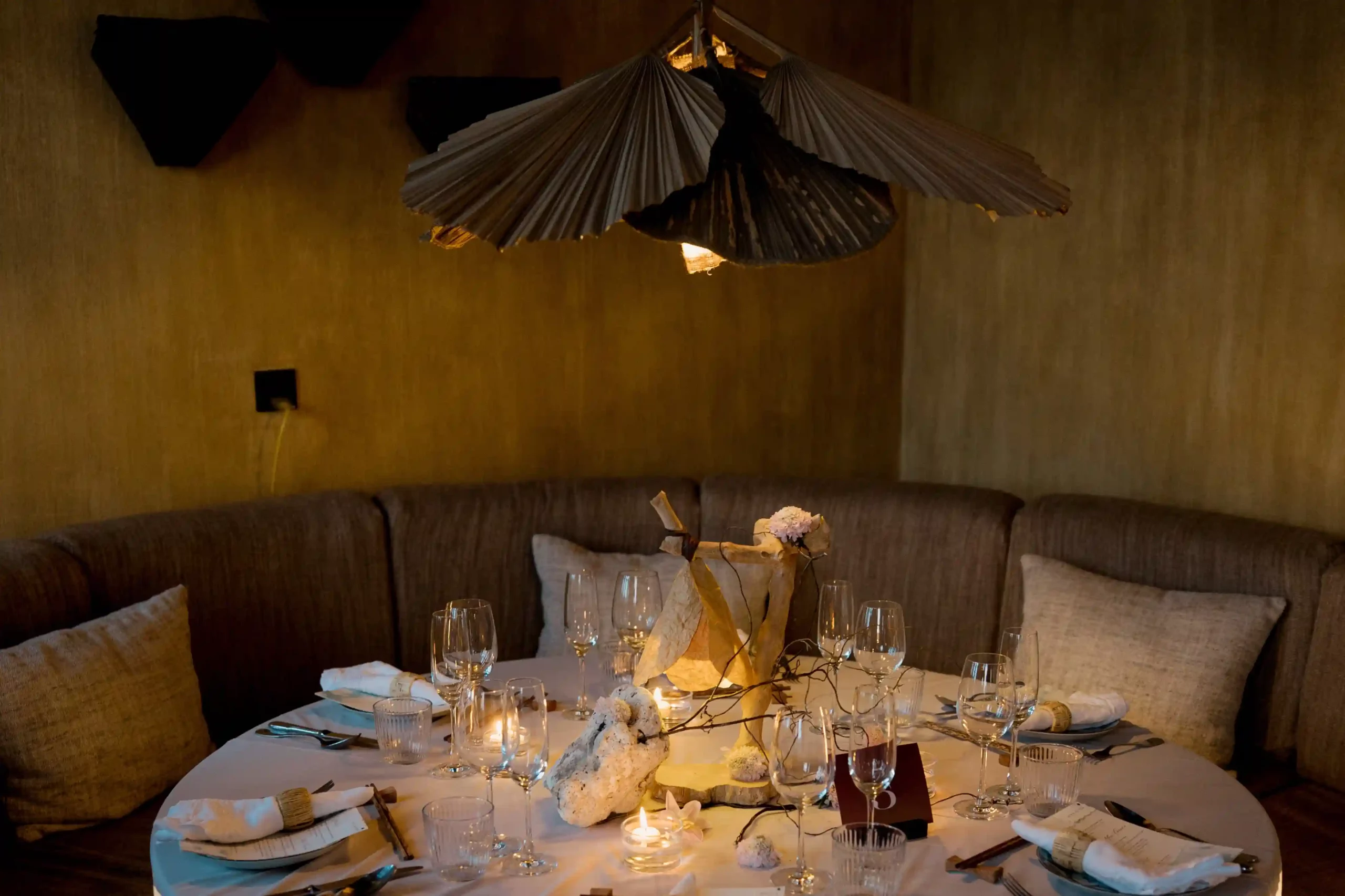 Table dressed for a private dining at Nhà Ở restaurant in Zannier Bãi San Hô, Dak Lak, Vietnam.