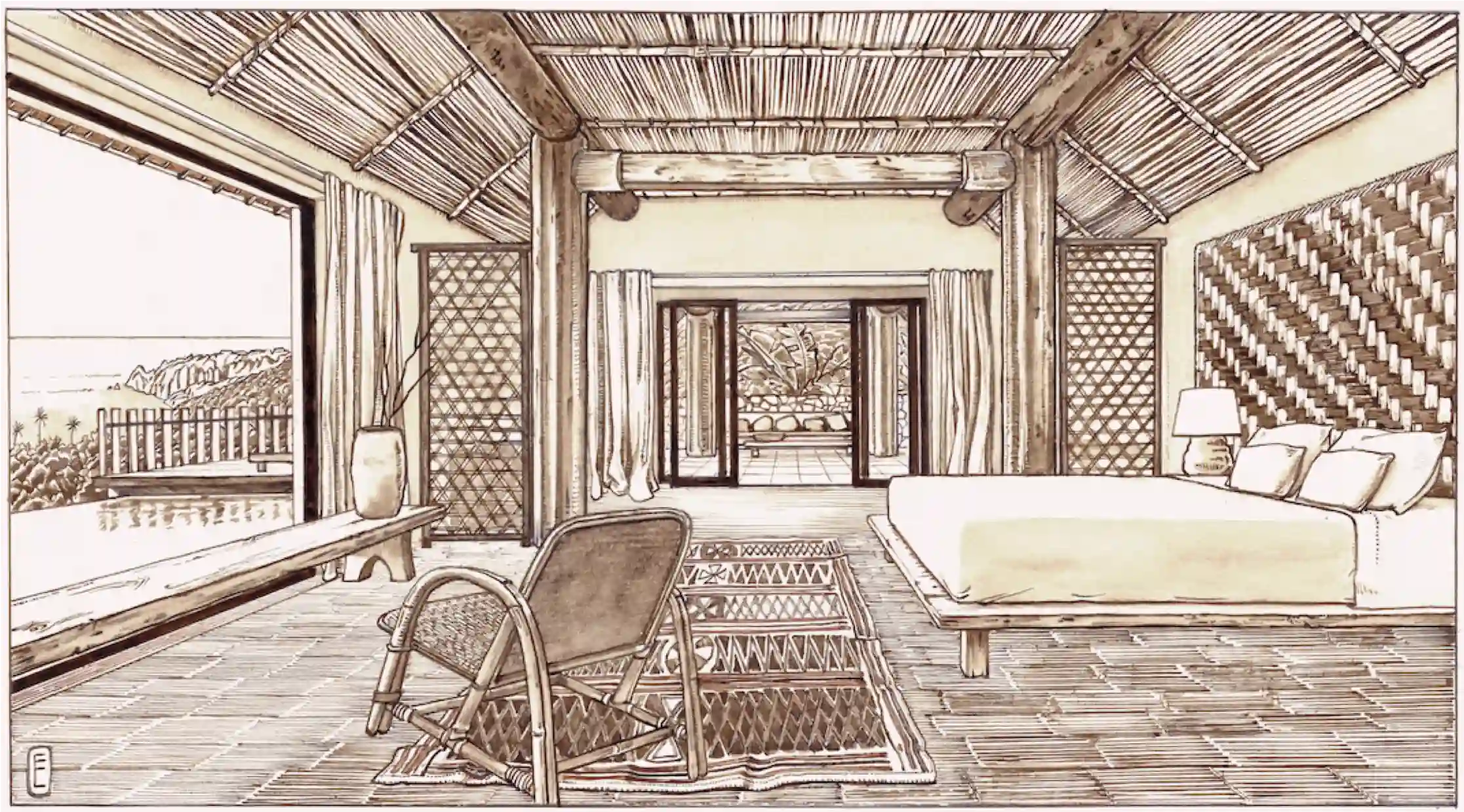 Zannier Hotels Bãi San Hô, Vietnam - Drawing of a Hill Pool Villa interior 