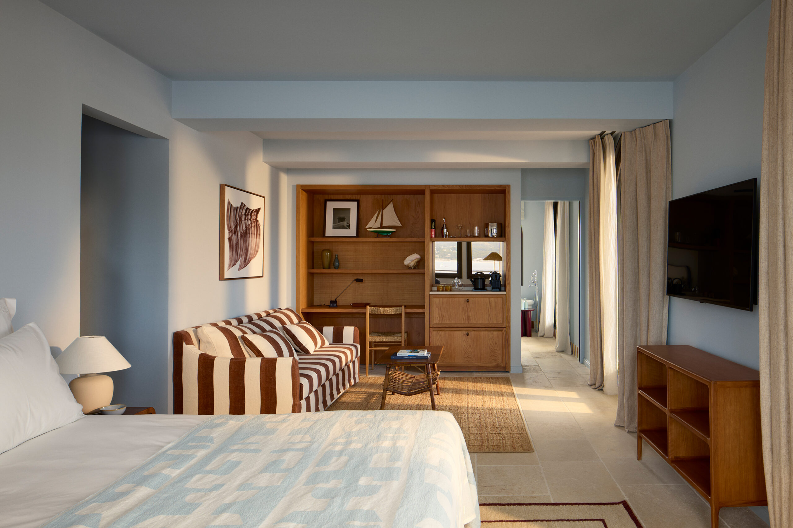 Zannier Île de Bendor, Bandol, France - The Delos Suite with cool colors and a couch