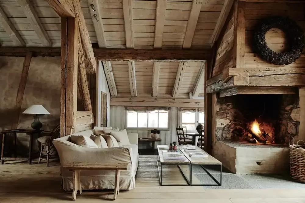 Zannier Le Chalet , Megève, France - Interior of Suite 2, complete with a cozy fireplace